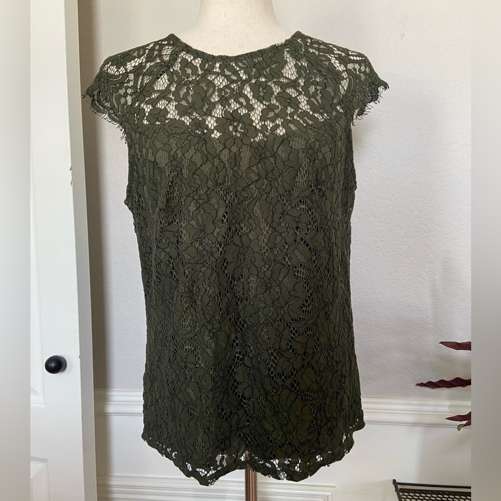 H&M Lace Feminine Blouse Olive Green size Medium